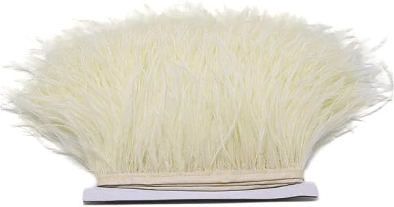 FQTANJU 2 Yards Soft & Natural Ostrich Feathers Fringe Trims Ribbon Used for Dress, Sewing, Craft Clothing, Lighting Decoration, Clothing DIY, etc. (Cream Color)