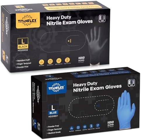 TitanFlex Disposable Nitrile Exam Gloves, 6-mil, Large, 100-ct Box, Heavy Duty, Latex Free, Food Safe for Cooking & Food Prep