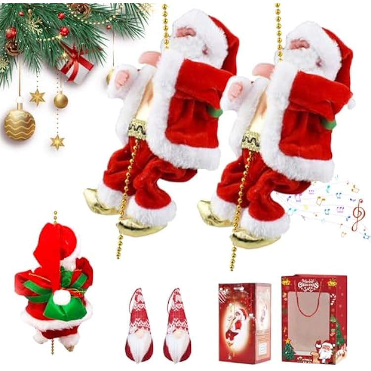 Santa Claus Musical Climbing Rope, 2026 New Hanging Electric Climbing Santa on Rope with Music, Funny Musical Christmas Tree Ornament, Climbs up and Down, for Tree, Window, Wall, Home Decor 2PCS