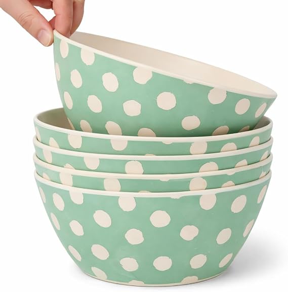Bamboo Kids Bowls Set of 4, 20 oz Deep Cereal & Snack Bowls, 6-Inch | BPA-free, dishwasher-safe bamboo bowls for kids; lightweight, drop-resistant alternative to plastic