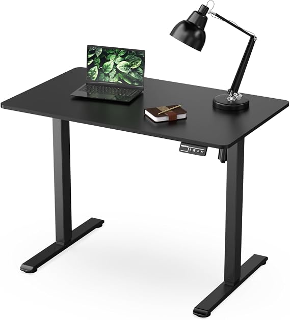 Mount-It! Electric Standing Desk Adjustable Height 40x24 Compact Sit Stand Desk with Memory Presets, Home Office Workstation, Ergonomic Small Computer Table, Black Frame and Black Top