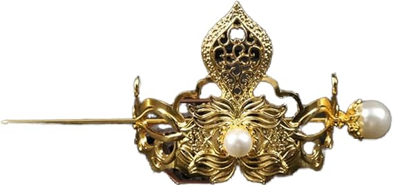 Retro Chinese Hair Crown Golden Tiaras and Crowns Pearl Headbands with Hair Sticks Vintage Hair Jewelry