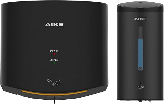 AIKE Automatic Hand Dryer and Soap Dispenser Bundle, Model AK2630 & AK1205 Black