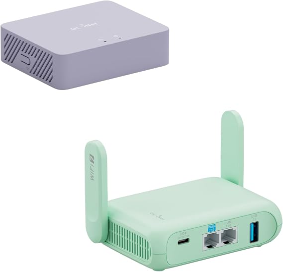 GL.iNet MT5000 (Brume 3) High-Speed Wired VPN Security Gateway & GL.iNet GL-MT3600BE (Beryl 7) Portable Travel Router