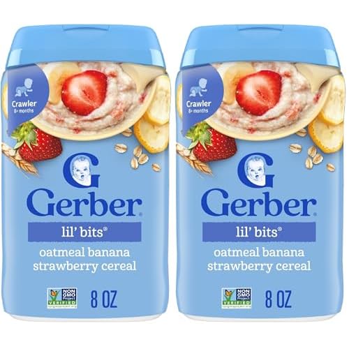 Gerber Stage 3 Baby Food, Oatmeal Banana Strawberry Cereal, Whole Grains, Iron, Baby Oatmeal Cereal, 12-Pack