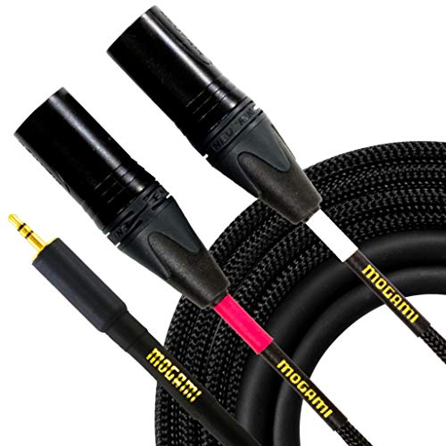 Mogami GOLD 3.5-2XLRM-03 Stereo Audio Y-Adapter Cable, 3.5mm TRS Plug to Dual XLR-Male Plugs, Gold Contacts, Straight Connectors, 3 Foot