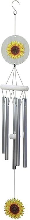 Red Carpet Studios Windchimes - Garden Gifts Farmhouse Style Whitewashed Painted Wind Chime, 30.75" Long, Sunflower