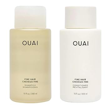 OUAI Fine Shampoo and Conditioner Set - Sulfate Free Shampoo and Conditioner for Women & Men - Made with Keratin, Marshmallow Root, Shea Butter & Avocado Oil - Free of Parabens & Phthalates 10 Fl Oz