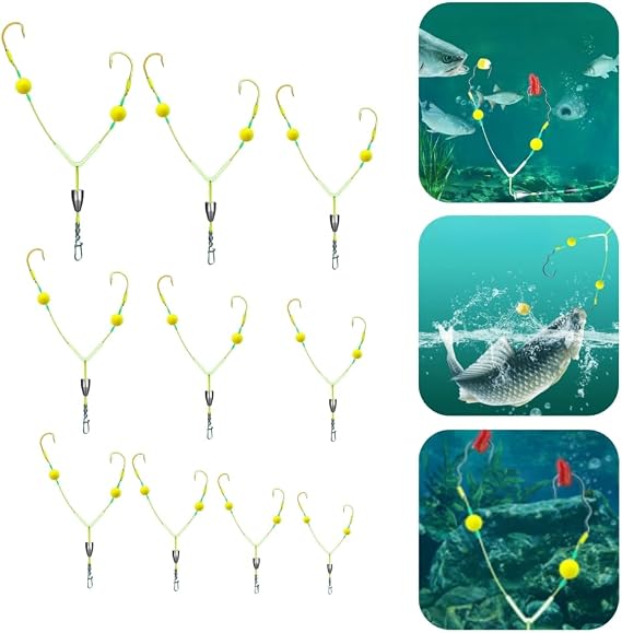 Fishing Double Hooks, Double Reverse Hook Set, Reverse Bottom Line, Free Floating, avoiding Water, Grass, Stones, and mud