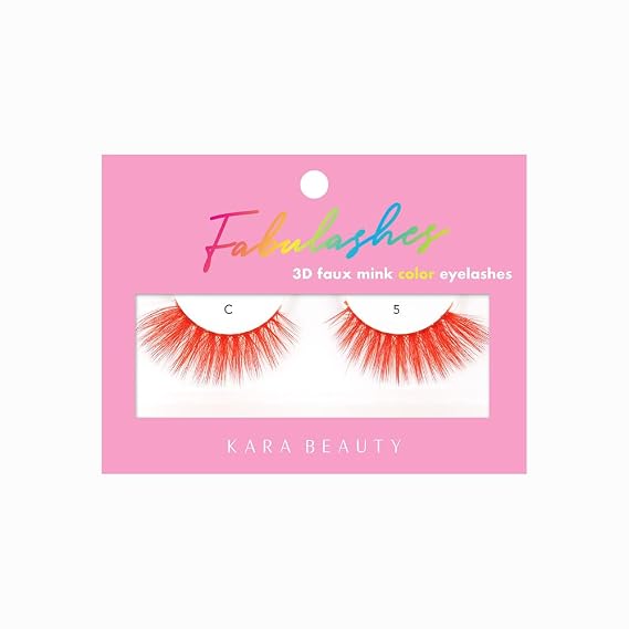 KARA BEAUTY Red Colored Fabulashes 3D Faux Mink Lashes Fluffy Reusable Strip Lashes with Flexible Band Bold Gradient False Eyelashes for Halloween Spooky Lashes Dramatic Volume Witch Vampire Cosplay