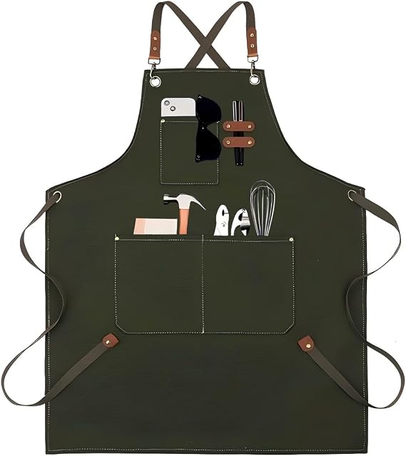 EUDOLAH Chef Aprons for Women Men with Large Pockets Cooking Aprons Canvas Cross Back Water Repellent Work Apron