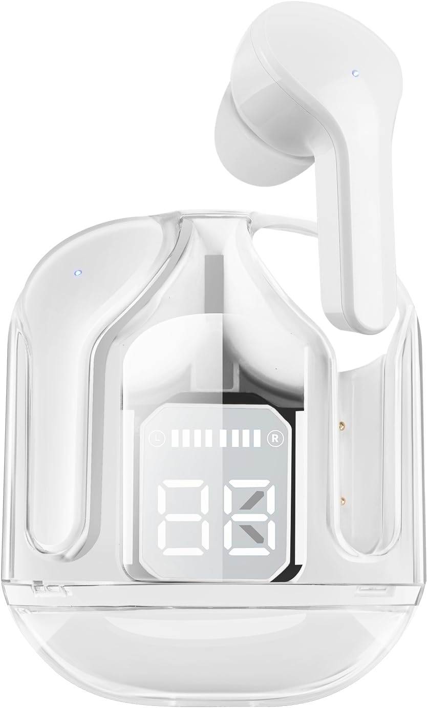 Headphones Wireless Earbuds,ENC Noise Cancelling Bluetooth Earbud with LED Display Charging Case,Mini Earbuds 5.3 in Ear Lightweight Bluetooth Headset Built in Mic Calls for Android iOS,White
