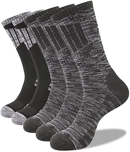 COOVAN Mens Hiking Crew Socks 5 Pairs Moisture Wicking Cushioned Athletic Boot Outdoor Socks