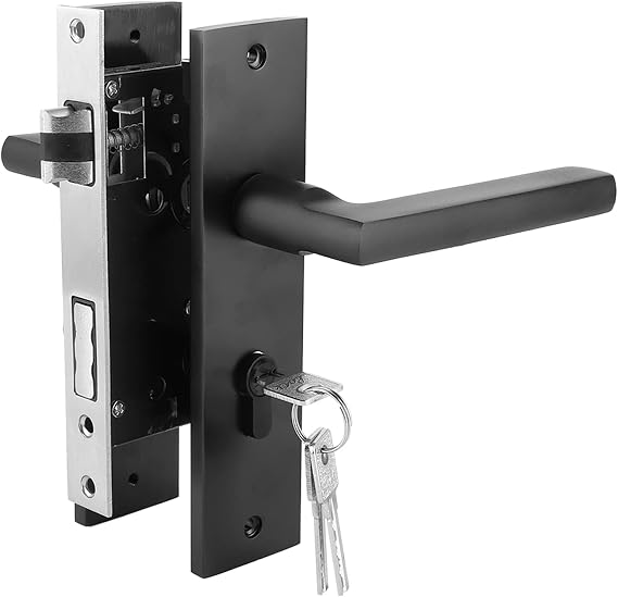 Alvinlite Security Door Handle Lock Space Aluminum Door Lock Home Security Bedroom Handle Lock with Keys Screw Black