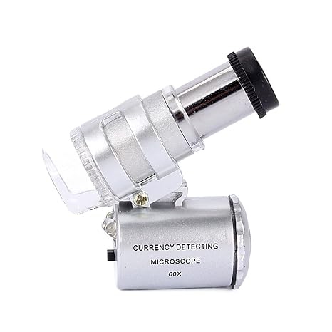 Lab Microscope Accessories Mini Lens 60X Pocket Magnifier Microscope with LED Light