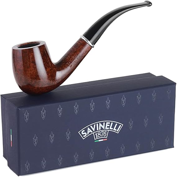 Savinelli Pipes Arcobaleno 606 KS Bent Billiard - Polished & Colorful Handmade Wood Briar Pipe From Italy, 6mm Brown