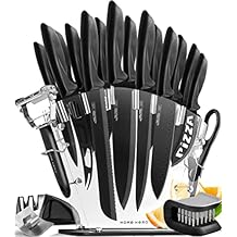 Home Hero Kitchen Knife Set - High Carbon Stainless Steel Blades & Built-In Sharpener - Ergonomic Handles & Cutlery Block Storage - Precision Cooking Prep with Chef Knife - 20 Pc, Black