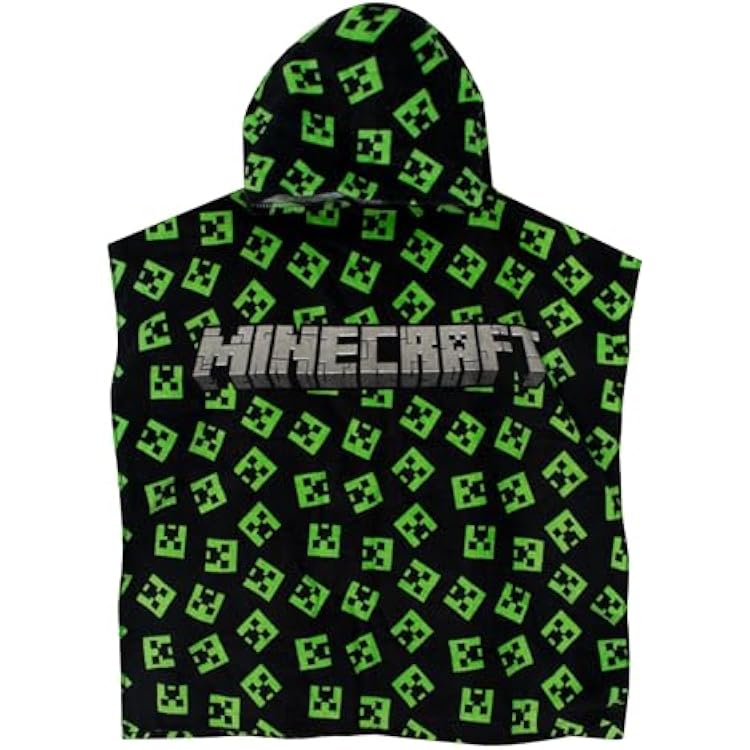 Minecraft Hooded Towel | Creeper Towel Poncho | Gaming Beach Towels for Boys | One Size Black