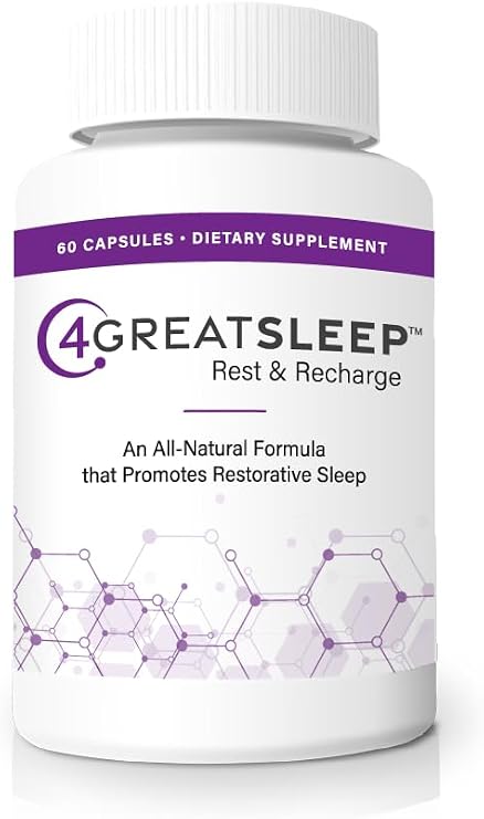 4GreatSleep Natural Sleep Aid with Melatonin, GABA, Ashwagandha & L-Tryptophan Fall Asleep Faster, Stay Asleep Longer Non-Habit Forming Sleep Support for Adults 60 Capsules