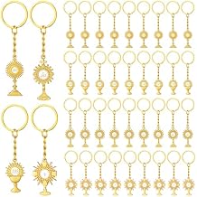 Kigeli Catholic Gift Easter Catholic Keychain Religious Metal Gold Monstrance First Communion Cross Keyring for Baptism Party