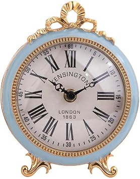 Bow Ornament Gold Desk Shelf Clock Battery Operated, Sturdy Zinc Alloy Retro Table Clock Decorative for Living Room, Mantel, Bedroom (Round Clock)