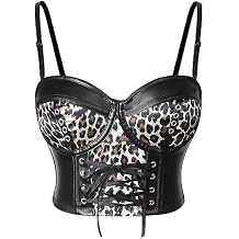 Charmian Women's Steampunk Goth PU Leather Leopard Clubwear Bustier Crop Top Bra