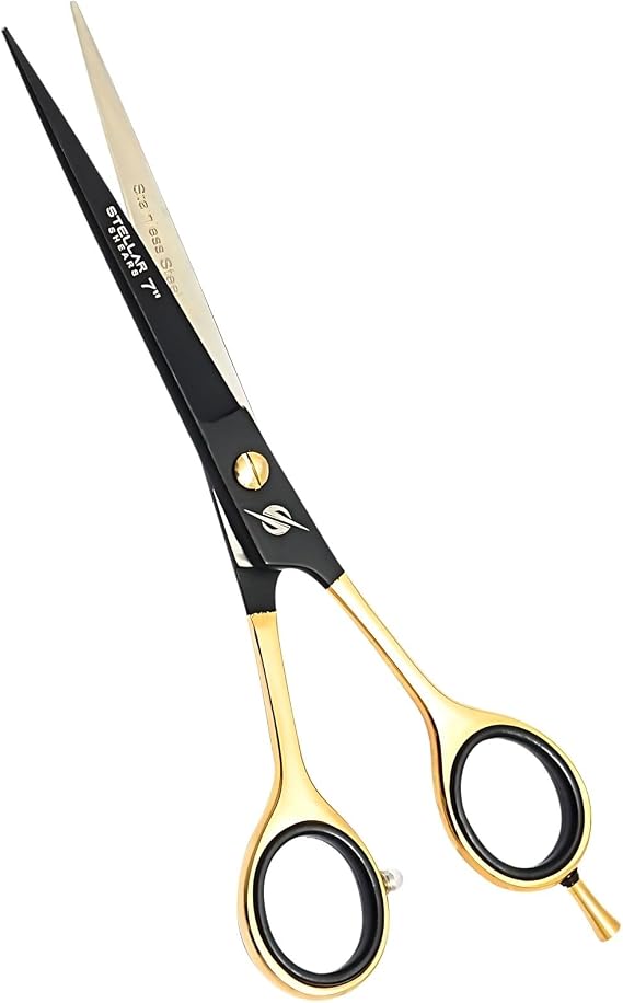Professional Barber Hair Cutting Scissors 7.5 Premium Japanese Stainless Steel Hair Shears with Razor Edge Blades Salon & Home Haircut Scissors for Men, Women, Kids & Pets Black Gold Series