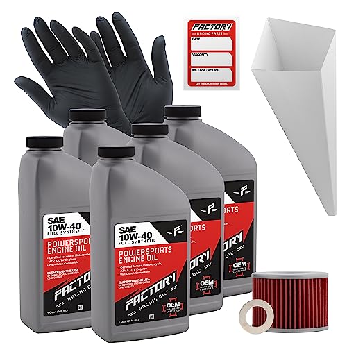 Oil Change Kit compatible with Honda CB750A, CBX1000, CBX1050, CB1100F Includes 5 Quarts of 10W-40 Full Synthetic Oil, 1 Filter, 1 Crush Washer, 1 Funnel, 1 Oil Change Sticker