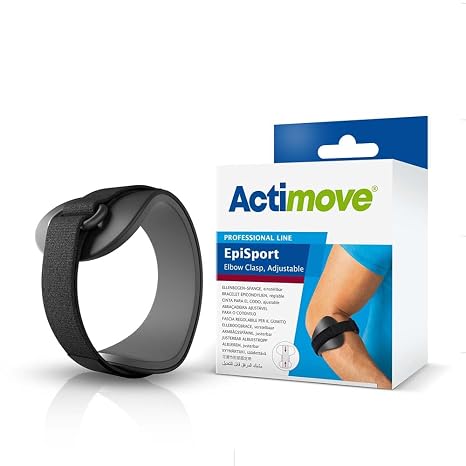 Actimove Professional EpiSport Epicondylitis Clasp for Men/Women | Tennis Elbow Strap Tendonitis Arm Band, Counterforce Brace & Elbow Band for Bursitis, Tendon Pain Relief, Black, Large