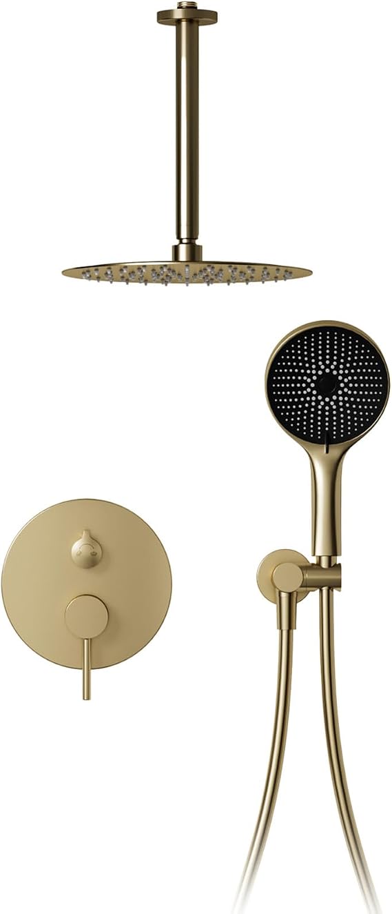 Shower System 30 cm Overhead Flush Mounted Shower Fitting Brushed Gold