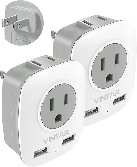 US to Japan Plug Adapter, VINTAR 2 Prong to 3 Prong Outlet Adapter with 2 AC Outlets and 2 USB Ports, Japan Travel Power Adapter for USA to Japanese China Canada Philippines, Type A
