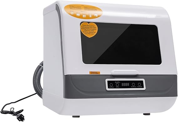 Mini Portable Dishwasher Countertop Compact Dishwashers, Tabletop Small Dishwasher,Three Washing Conditions, Autonomous Watering,with Water Hose (White)