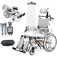3in1 180 Reclining Transport Wheelchairs with 18.5in Wide seat, Lightweight Travel Transit WheelchairsWheelchair Foldable, Shower Bathroom Wheelchair, Portable Self-Propelled Wheelchairs