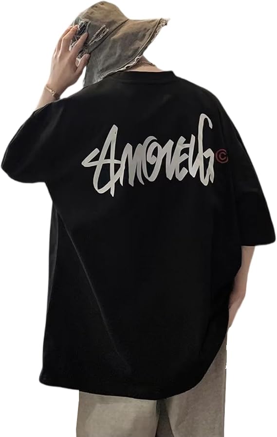 Korean Version Short Sleeved Men's T-Shirt Loose Oversized Letter Printed T-Shirt Y2k Harajuku Fashion Street Outfit