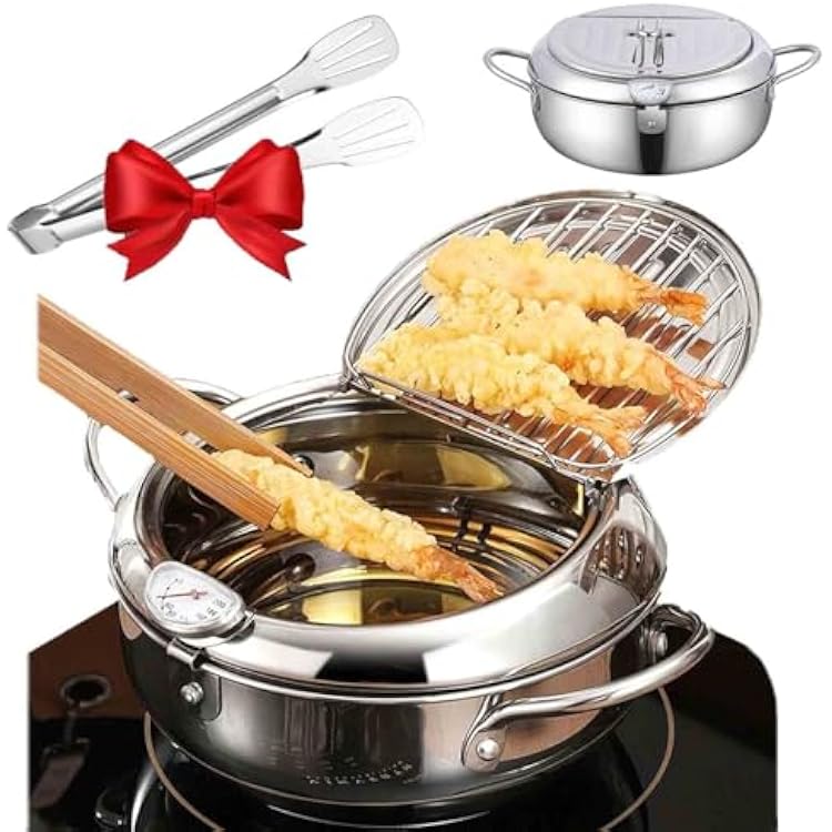 Stainless Steel Frying Pot with Thermometer and Oil Drip Drainer Rack, 304 Deep Fryer Pot, Uncoated Deep Fryer Pot for Chips, Fries, Chicken,4.2L