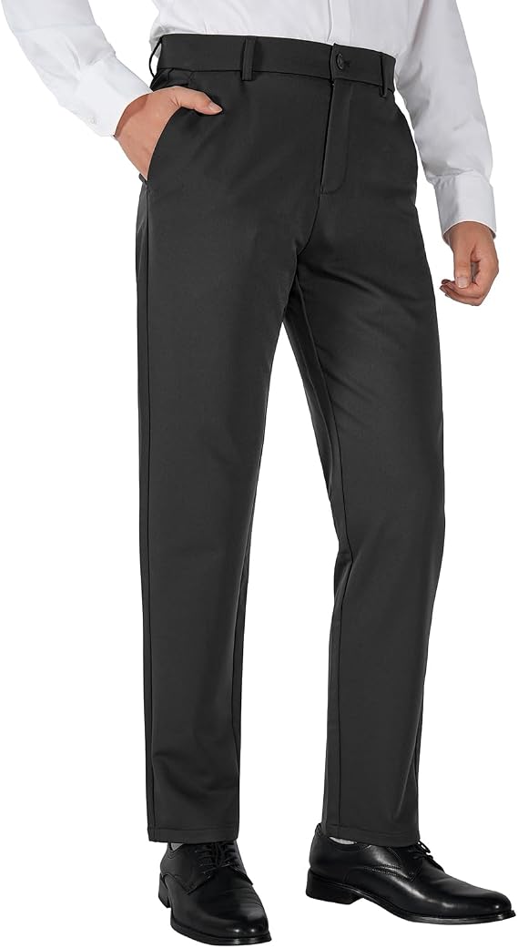 Plaid&Plain Men's 4-Way Flex Stretch Slim Fit Dress Pants