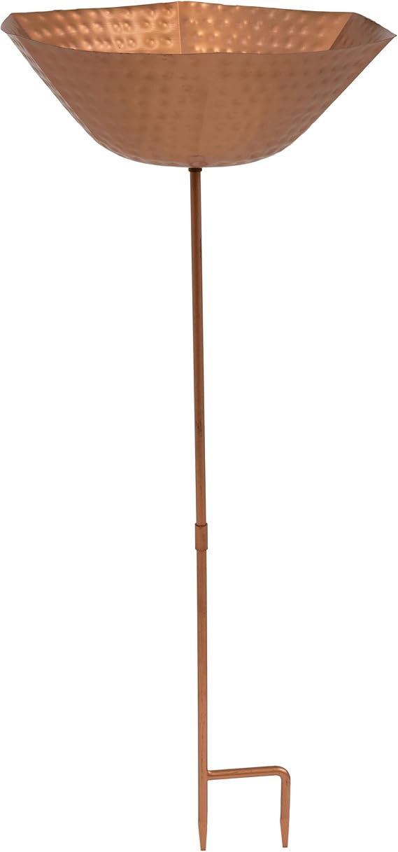 Sunnydaze Hammered Copper Bird Bath for Outside with Stake, 34.25-Inch H