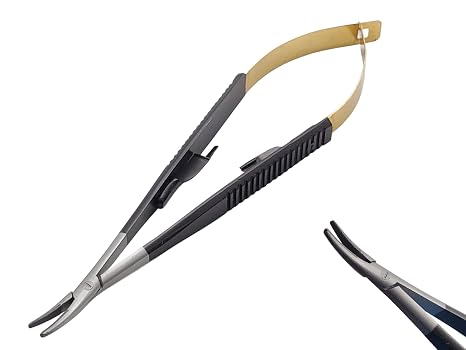 ARTMAN INSTRUMENTS Castroviejo Micro Precise Needle Suture Holder 5.5" Curved Tip, Tungsten Carbide Inserts, Durable Smooth Lock Spring Action, Autoclavable, Rust-Resistant (Curved Tip)