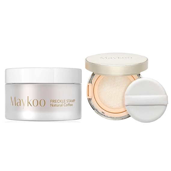 Maykoo Freckles Stamp Air Cushion (Coffee) and Face Oil Blotting Powder Cushion, Waterproof Long Natural Freckle, High Moisturizing Matte Makeup For Oily Skin