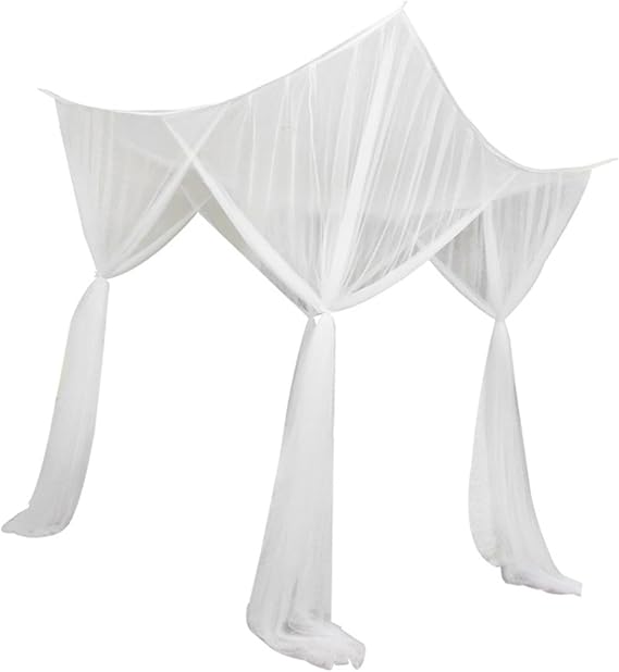 4 Corner Post Bed Canopy Net Hanging Bed Valance Princess Bedroom Decoration Universal Canopy Bed Curtains for Adults Women, White