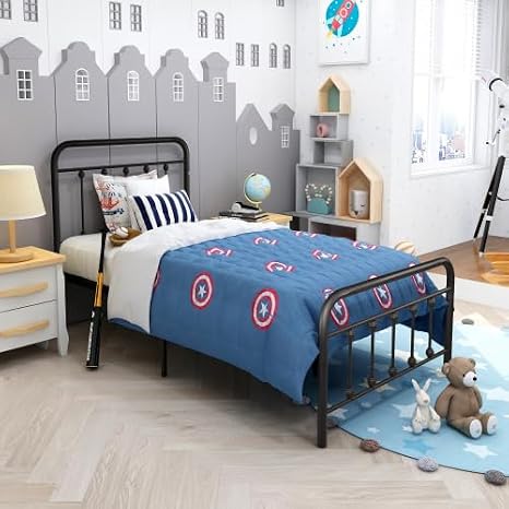 Twin Bed Frame, 14 Inch Classic Metal Platform Bed Frame Twin Size, Heavy Duty Bedframe, Mattress Foundation with Victorian High Headboard/Footboard, No Box Spring Needed,600LBS (Twin Black)