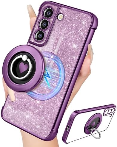 for Samsung Galaxy S21 Case - Women Glitter Bling Compatible with MagSafe Ring Stand Magnetic Phone Case Cute Girls Sparkly Girly Luxury Elegant for Samsung S21 Cases - Purple