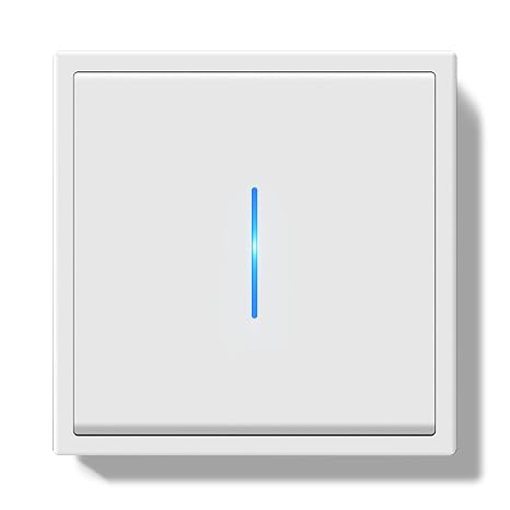 Flush-Mounted Light Switch 1-Gang 1-Way 80 x 80 mm Modern Wall Switch with Indicator PC Frame Button Switch with Cable Clamps and Claws Easy Assembly Light Switch White