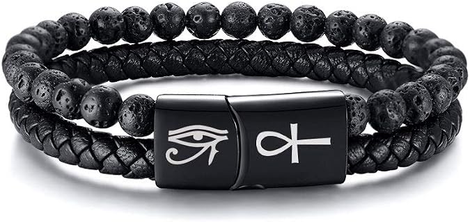 VNOX Viking Bracelet for Men - Genuine Leather Braided Viking Bracelets Vintage Thor's Hammer Wrap Cuff Wirstband Bracelets,Viking Jewelry for Men