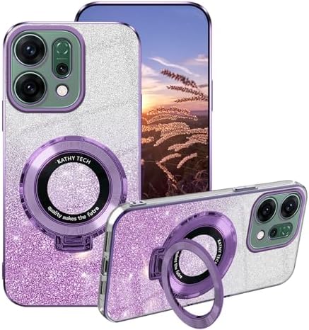Compatible with Oppo Reno 14 Pro 5g Case Silicone with Ring,for Oppo Reno 14 Pro 5g Phone Cases Glitter Transparent Double Layer Detachable Soft TPU Shockproof Protective Slim Cover (Purple)
