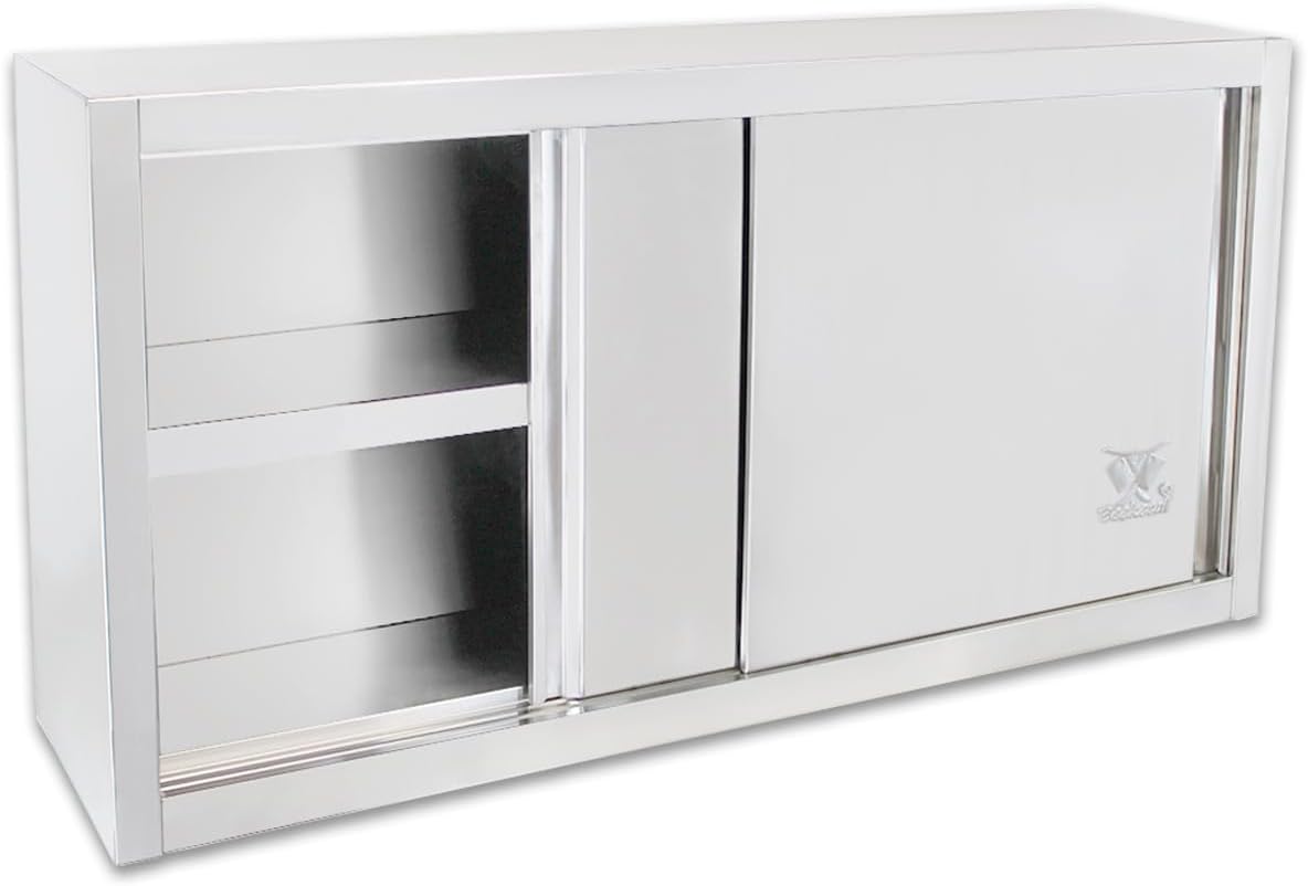 Beeketal 'BWS120' Gastro Kitchen Wall Cupboard Stainless Steel with Sliding Doors on Wheels Wall Cabinet with Fixed Shelf External Dimensions (L x W x H): Approx. 1200 x 400 x 645 mm