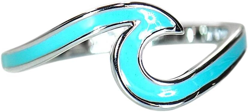 Pura Vida Enamel Wave Ring - Brass Base Band - Rhodium Plating