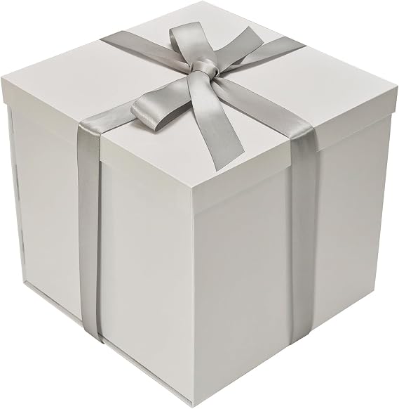 Tekhoho White Gift Box 22x22x20.5cm, Premium Gift Boxes for presents with Lid and Ribbon for Valentine's Day, Christmas Wedding Birthday Gift Packaging, Plaid Lining