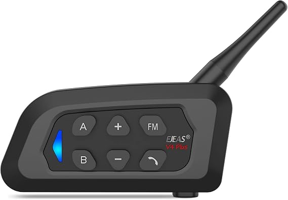 EJEAS V4 Plus Helmet Communication System, Motorcycle Bluetooth V5.1 Headset 1500m Helmet Intercom with Noise Reduction/3D Sound/FM Radio/Hands-Free, Ideal for 2 to 4 Riders Group Talking (1PC)