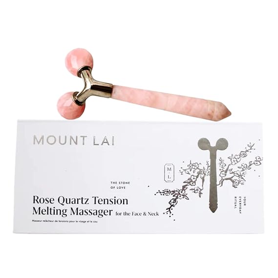 Mount Lai Rose Quartz Tension Melting Massager for Face and Neck | Rose Quartz Face Roller and Neck Massager for Relieving Tensions and Stress